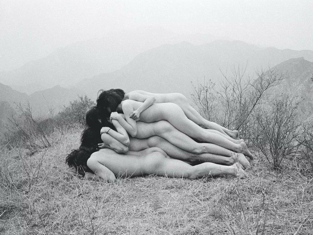 To Add One Meter to an Anonymous Mountain by Ma Liuming, a record of a group performance by 10 artists, archival photo paper, 1995, 111 X 159 cm, Black and White photography.